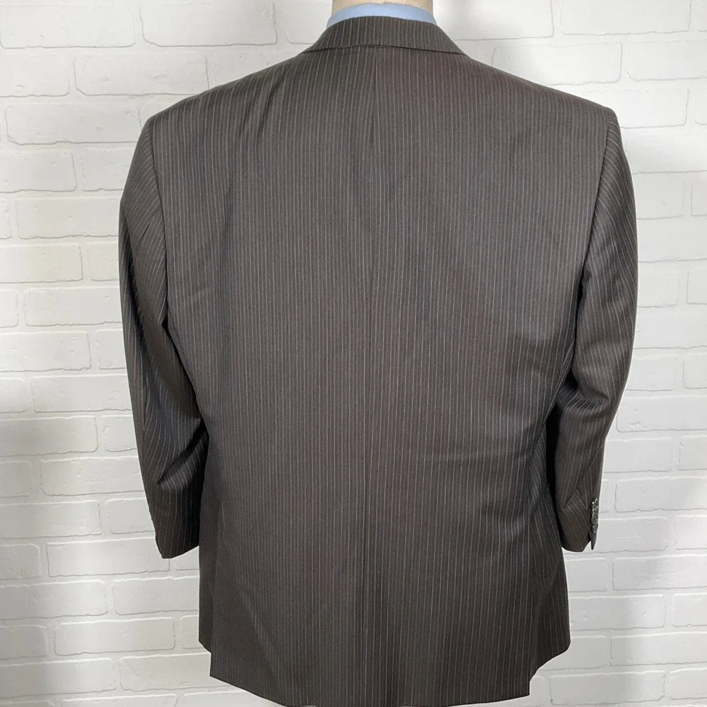 Bachrach Suit Men‎ 46R 38W26L Brown Pinstripe Italy